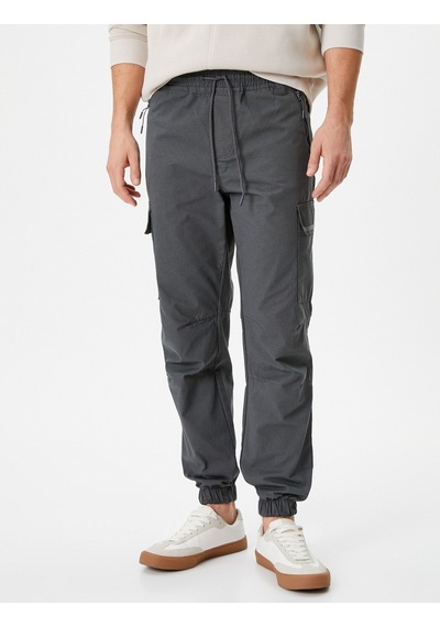 Koton Kargo Jogger Pantolon Beli Bağcıklı Cep Detaylı Gri 4wam40124hw 4WAM40124HW043 Gri