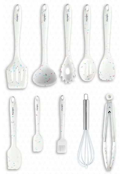 Salvatore 10 Parça Spatula Set Beyaz Renkli Noktalı