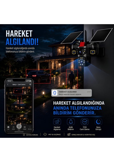 Onqam On-s4 Sim Kart Takılabilen 4 Kameralı Güvenlik Kamerası - Solar Güneş Panelli Renkli Gece Görüşü Ve Ip67 Aov Sürekli Kayıt