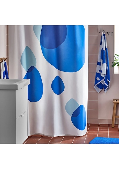 Ikea Bergvattnet Duş Perdesi 180 X 200 Cm Beyaz - Mavi