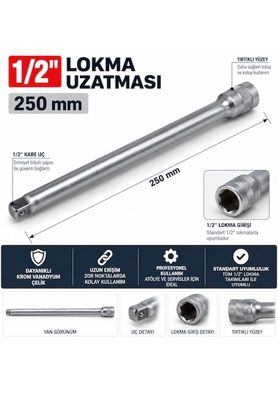 Goodking 1/2 Lokma Uzatma Ara Kolu 250mm