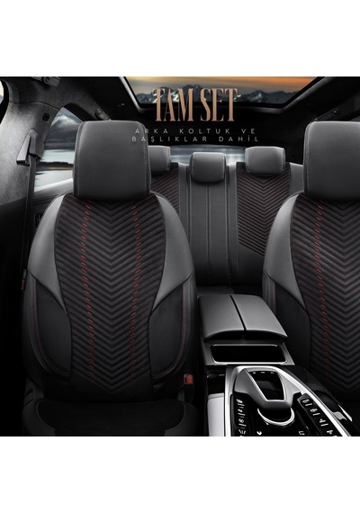 Advanced Design Özel Tasarım Premium Deri-Keten Ekstra Destekli Universal Oto Koltuk Kılıfı Tam Set