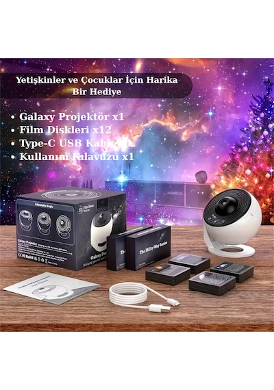 Galaxy Projektor Yıldızlı Gökyüzü Gece Lambası 12 Film Diskli Galaksi Işık Projektörü Desen Özelleştirilmiş Veya Belirtilen
