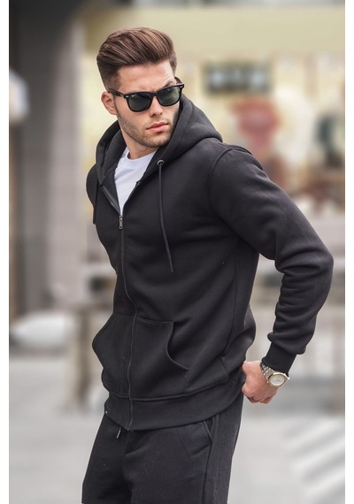 Madmext Siyah Kapüşonlu Regular Fit Erkek Sweatshirt 6033 Siyah