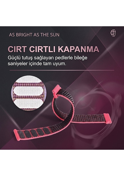 Caseonn Xiaomi Mi Watch Kordon Hasır Kumaş Nylon Kayış Rose Pink