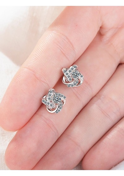Brezza Lusso Jewelry Gümüş Zirkon Taşlı 4 Kollu Şans Kadın Kolye Küpe Set