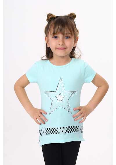 Toontoy Kids Toontoy Kız Çocuk T-shirt Yıldız Baskı Mint Yeşili