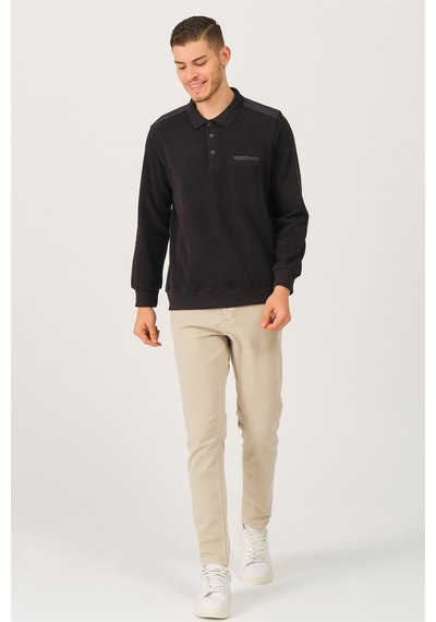 V2501 Dewberry Dıo Rıse Polo Yaka Erkek Sweatshırt-siyah Siyah