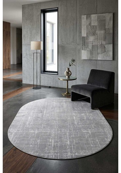 Parlak Saten Dokulu Poem Bambu Tuşe Modern Trend Oval Halı Pm03 Gri