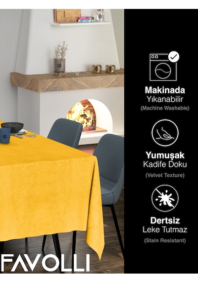 Kadife Dokulu Güneş Sarısı Masa Örtüsü Güneş Sarısı