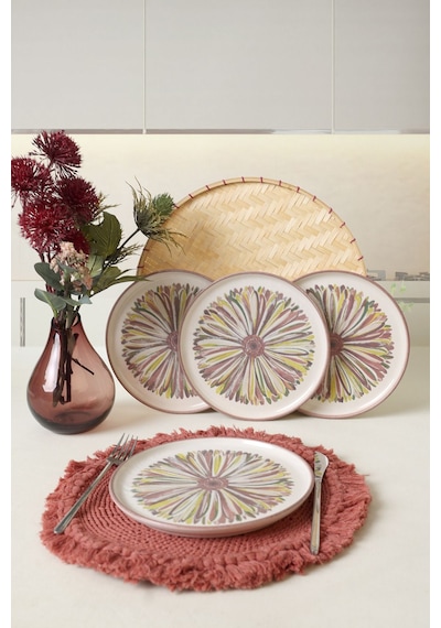 Keramika Serene Flower Nordıc Pasta Tabağı 22 Cm 4 Adet 22983 Çok Renkli
