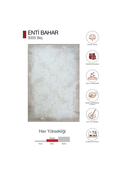 Enti Bahar 3005 Bej Halı - Çerçeve Desenli Akrilik Salon Halısı Bej - Krem