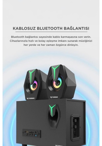 Delux Serisi Bilgisayar Hoparlörü D37 Siyah 2ın1 Surround Sistem Taşınabilir Ses Renkli Lamba