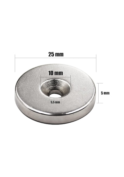 Neodyum Mıknatıs Havşa Delikli 25 X 10 - 5,5 X 5 Mm 4 Adet