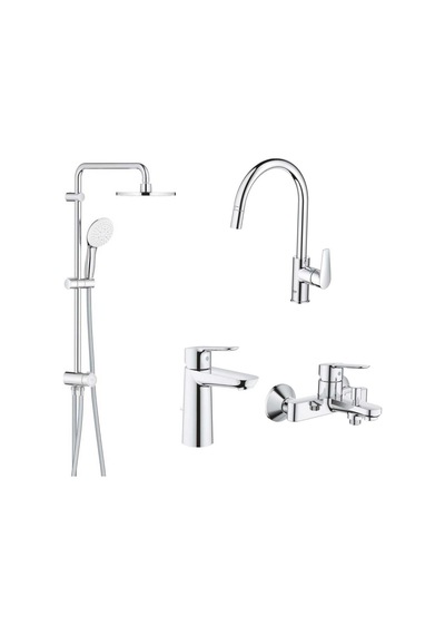 Grohe Baudge Set 23605000 - 23758000 - 30536000 Ve Grohe Tempesta 200 27389003 Tepe Duş Seti Krom