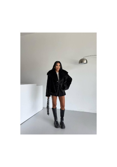 Asur Boutique Asur Butik Kadın Çıt Çıtlı Kalın Suni Kürk Siyah