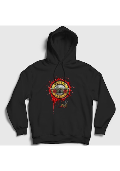 Presmono Unisex Blood Bullet Guns N' Roses Kapüşonlu Sweatshirt Siyah