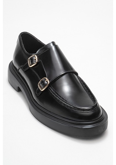 Dericlub Erkek Kemerli Loafer Ayakkabı Gerçek Deri T575 Siyah