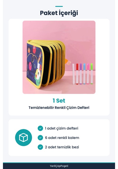 Temizlenebilir Renkli Çizim Defteri Kalem Setli