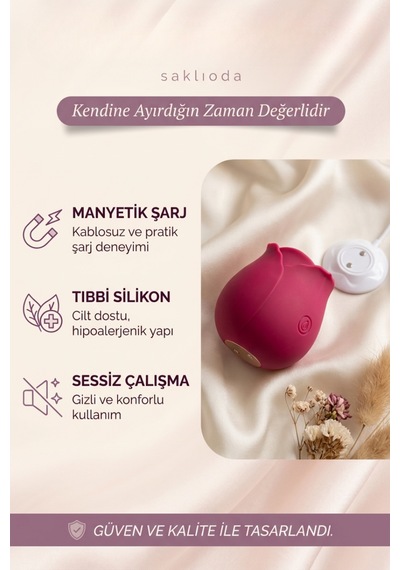 Saklıoda Gül Vibratör 10 Modlu Klitoris Emici Vakumlu Usb Şarjlı Silikon Uyarıcı