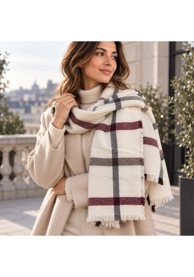Vinoé Lux Ekru Bordo Antrasit Ekose Desenli Püsküllü Kadın Kışlık Şal Old Money Stil Yumuşak Dokulu Oversize Atkı Çok Renkli Vinoé Lux Ekru Bordo Antrasit Ekose Desenli Püsküllü Kadın Kışlık Şal Old Money Stil Yumuşak Dokulu Oversize Atkı Çok Renkli