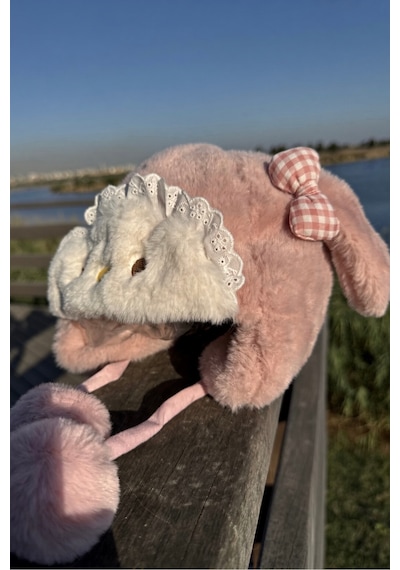 Mollycrush Kız Bebek Pudra Pembe Kışlık Peluş Tavşan Şapka Kulaklı Ponponlu Hediyelik Model Pudra Pembe