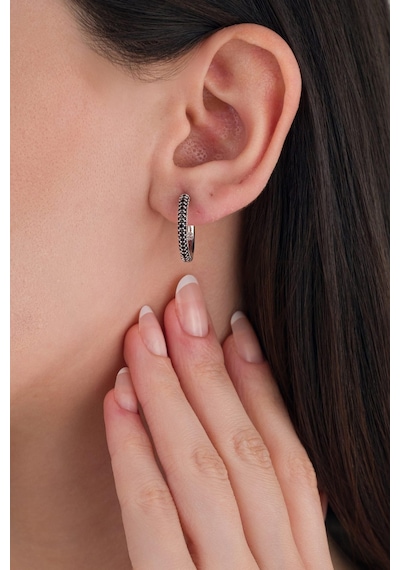 20 Mm Gümüş Siyah Zirkon Taşlı Halka Küpe