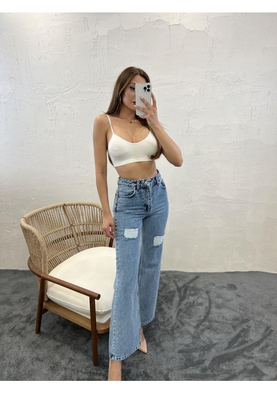Moderie Butik 6373 Kadın Denim Slıim Palazzo Fit - Mavi