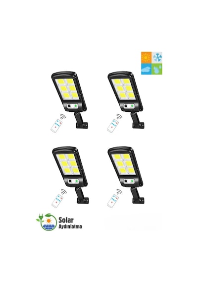 4 Adet Güneş Enerjili 6 Cob Led Solar Hareket Sensörlü Duvar Lambası Su Geçirmez Set