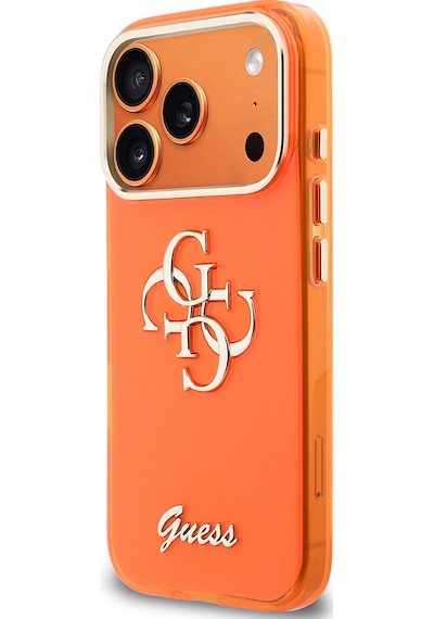 Apple iPhone 17 Pro Max Uyumlu Kılıf Guess Lisanslı Yazı Ve 4g Büyük Metal Logolu Tpu Kapak Turuncu