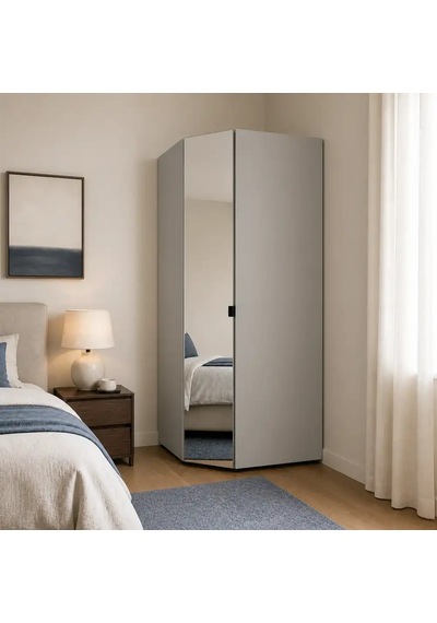 Oryana Ayna Kapaklı Köşe Gardırop - Trend Gri 90x210x90 Cm Oryana Ayna Kapaklı Köşe Gardırop - Trend Gri 90x210x90 Cm