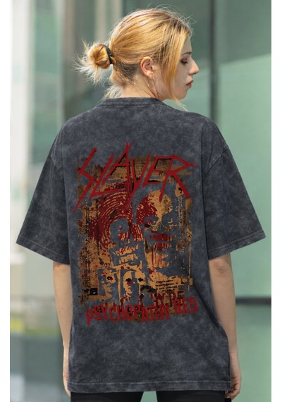Slayer Rock Metal Müzik Grubu Sırt Baskılı Unisex Oversize Eskitm Siyah