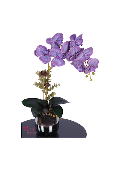 Yapay Çiçek Sitesi Metal Gümüş Saksıda Yapay Premium Orkide Tanzimi 55 Cm Lila Mor Lila - Mor