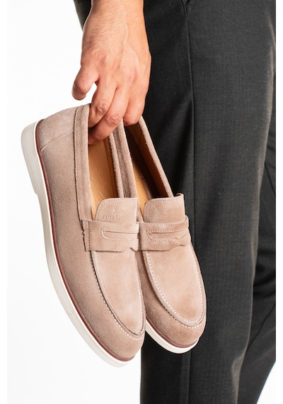 Fame Step Hakiki Deri Erkek Loafer Ayakkabı Süet Günlük Rahat Casual Mokasen Siena Bej