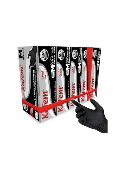 Kafem Çok Amaçlı Siyah Nitril Eldiven (M) 100 Lü X 5 Paket