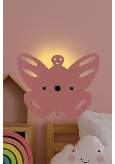 Kelebek Pilli Aplik Pembe Ahşap