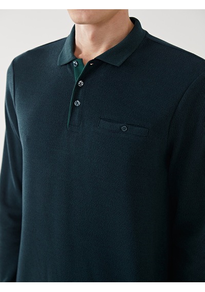 Lcwaıkıkı Classic Yeşil Polo Yaka Uzun Kollu Erkek Sweatshirt