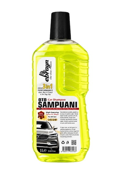 Ebrayn 3'ü 1 Arada Oto Şampuanı 1 Litre - Yüksek Köpüklü Ve Parlatıcı Etkili