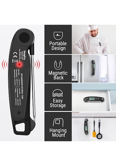 Thermopro Tp605 Ipx6 Su Geçirmez, Arkadan Aydınlatmalı Ve Kalibrasyonlu Anında Okunan Dijital Et Ve Gıda Termometre