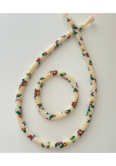Chichibeads Günlük Şıklık El Yapımı Kolye Bileklik Set Beyaz - Yeşil