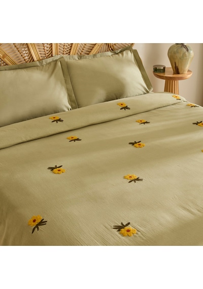 Karaca Home Sunflower %100 Pamuk Müslin Çift Kişilik Pike Takımı Adaçayı Adaçayı