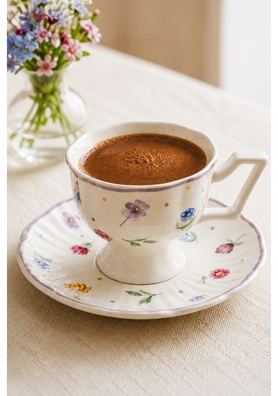 Queen Rebecca 4 Parça 2 Kişilik Porselen Kahve Fincan Takımı 100 Ml Beyaz