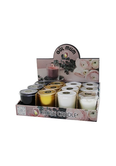 Gül Candle Renkli Cam Bardak Kokulu Mum- 12'li Paket