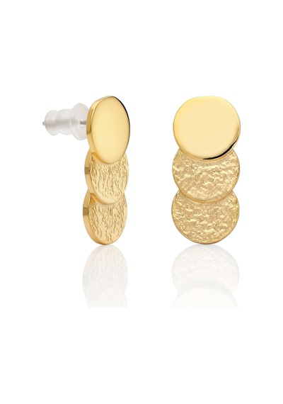 Biju By Servi Solis Geometrik Üçlü Yuvarlak Dokulu Altın Renk Küpe-275 Gold