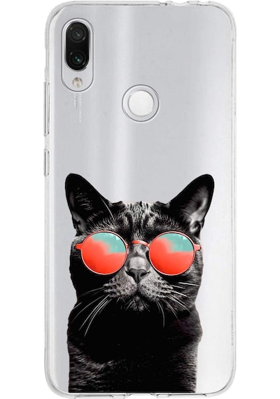 Xiaomi Redmi Note 7 İle Uyumlu 1mm Slim Fit Kedi 3 050d Baskılı Şeffaf Kılıf Şeffaf