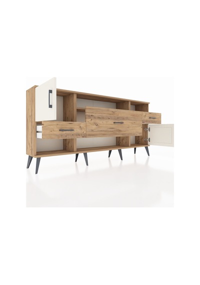 Arges Konsol 3 Raflı 3 Çekmeceli 2 Kapaklı 176x30x83 Çam-aytaşı/çam Aytaşı/çam