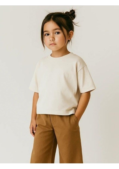 R.g Kız Çocuk Pamuklu Basic Crop T-shirt-15860 Beyaz R.g Kız Çocuk Pamuklu Basic Crop T-shirt-15860 Beyaz