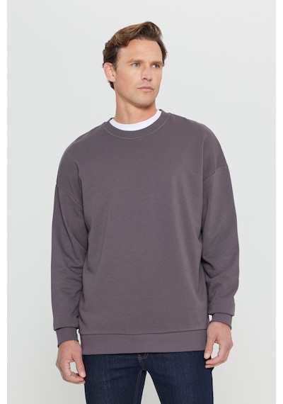 Ac&co / Altınyıldız Classics Erkek Koyu Gri Oversize Bol Kesim 3 İplik Bisiklet Yaka Pamuklu Sweatshirt