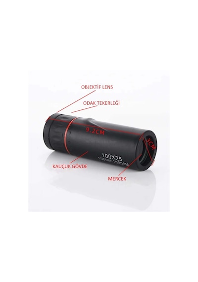 Hymark 100x25 Zoomlu Yüksek Çözünürlüklü Tek Gözlü Monoküler Dürbün Siyah