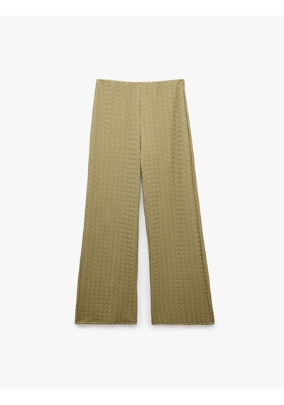 Koton Bürümcük Kumaş Yüksek Bel Bol Düz Paça Pantolon Haki 6sak40109ek